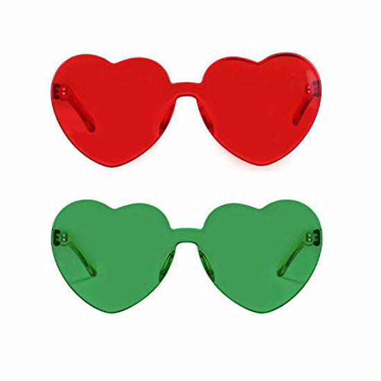 Picture of One Piece Heart Shaped Rimless Sunglasses Transparent Candy Color Eyewear(Red+Green)