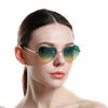 Picture of Meyison Heart Shaped Sunglasses Thin Metal Frame Cute Aviator Style Eyewear(Gold frame/gradient green lens)