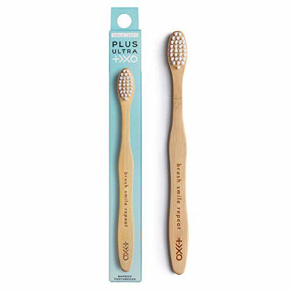 Picture of PLUS ULTRA Kids Size Bamboo Toothbrush | Brush Smile Repeat Etched on Toothbrush | Eco-Friendly and Biodegradable Kids Toothbrush Handle with Dentist Designed Bristles | BPA Free Soft Toothbrush