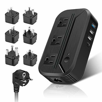 Picture of Voltage Converter 2300W Power Step Down 220V to 110V Universal Travel Adapter Power Converter Power Transformer w/ 3 AC Outlets 3 USB Ports 1 Type-C Charging EU/UK/AU/US/IT/South Africa Black