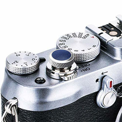 Picture of JJC Soft Camera Shutter Release Button Cap for Fuji Fujifilm X-T4 X-T3 X-T2 XT30 XT20 XT10 X-Pro3 X-Pro2 X-Pro1 X100V X100F X100T X100S X-E3 X-E2S for Sony RX10 IV III II RX1RII RX1R RX1 / Silver Blue