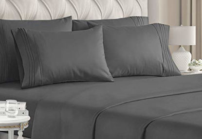 Picture of California King Size Sheet Set - 6 Piece Set - Hotel Luxury Bed Sheets - Extra Soft - Deep Pockets - Easy Fit - Breathable & Cooling - Wrinkle Free - Comfy - Gray - Grey Bed Sheets Cali Kings Sheets