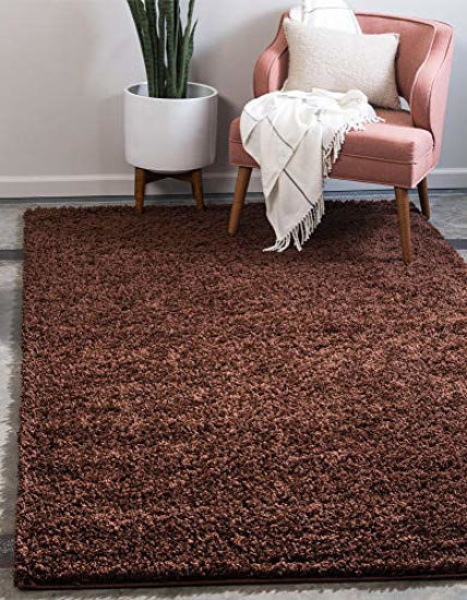 Picture of Unique Loom Solo Solid Shag Collection Modern Plush Chocolate Brown Area Rug (7' 0 x 10' 0)