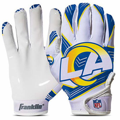 Picture of Franklin Sports Los Angeles Rams Youth NFL Football Receiver Gloves - Receiver Gloves For Kids - NFL Team Logos and Silicone Palm - Youth M/L Pair