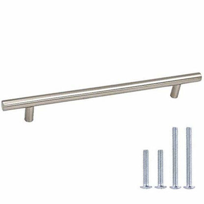 Picture of homdiy Brushed Nickel Cabinet Pulls - HD201SN Drawer Pulls Modern T Bar Handles 8-4/5in Hole Centers Kitchen Cabinet Handles 100 Pack Stainless Steel Cabinet Hardware