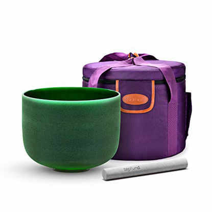 Picture of TOPFUND Green F Note Crystal Singing Bowl Heart Chakra 8 inch with Heavy Duty Carrying Case and Suede Striker