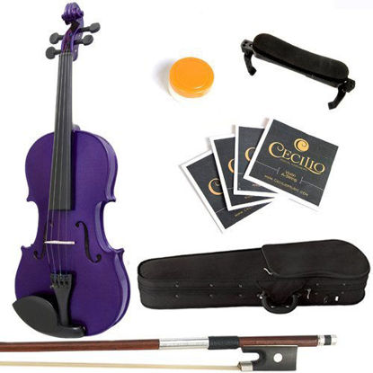 Picture of Mendini Solid Wood Violin with Hard Case, Bow, Rosin and Extra Strings (4/4, Purple)