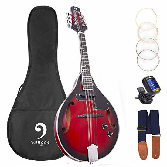 Picture of Mandolin A Style Acoustic Electric Mandolins Instrument Vintage Red Sunburst Mahogany Wood for Beginner Adults, by Vangoa