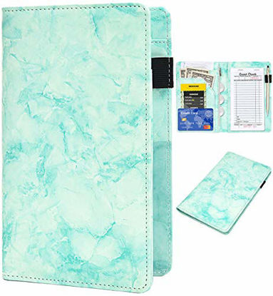 Picture of Server Books for Waitress - Marble Texture Leather Waiter Book Server Wallet with Zipper Pocket, Cute Waitress Book&Waitstaff Organizer with Money Pocket Fit Server Apron(Green)