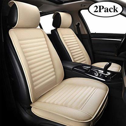 Picture of Sunny color 2pc Filling Bamboo Charcoal Edge Wrapping Car Front Seat Cover Pad Mat Cushion for Auto with PU Leather (Beige) 