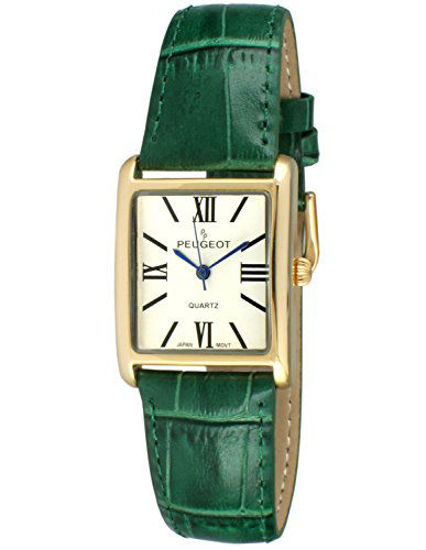 GetUSCart- Peugeot Women's 14K Gold Plated Tank Leather Dress Watch with  Roman Numerals Dial, Green