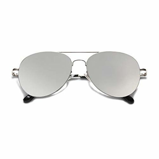 GetUSCart SOJOS Classic Aviator Mirrored Flat Lens Sunglasses Metal Frame with Spring Hinges SJ1030 with Silver Frame Silver Mirrored Lens