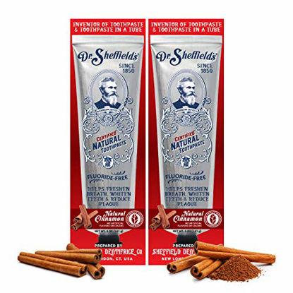 Picture of Dr. Sheffields Certified Natural Toothpaste (Cinnamon) - Great Tasting, Fluoride Free Toothpaste/Freshen Your Breath, Whiten Your Teeth, Reduce Plaque (2-Pack)