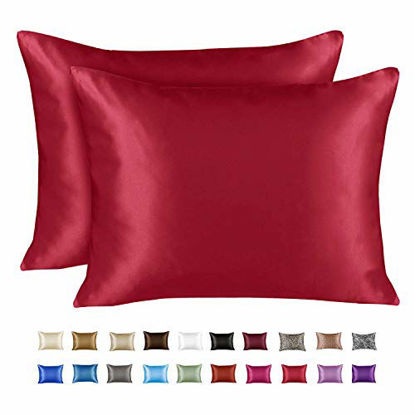 Picture of ShopBedding Luxury Satin Pillowcase for Hair - Queen Satin Pillowcase with Zipper, Red (Pillowcase Set of 2) - Blissford