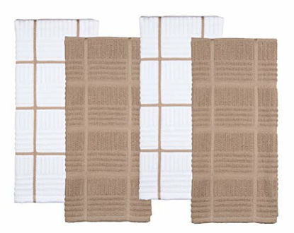 Picture of Sticky Toffee Cotton Terry Kitchen Dish Towel, 4 Pack, 28 in x 16 in, Tan Check
