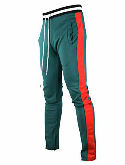 Picture of SCREENSHOTBRAND-S41700 Mens Hip Hop Premium Slim Fit Track Pants - Athletic Jogger Bottom with Side Taping-Green-Medium