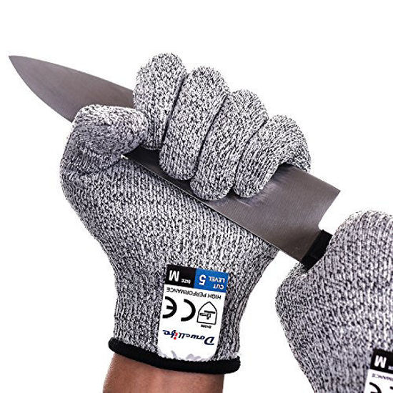 Picture of Dowellife Cut Resistant Gloves Food Grade Level 5 Protection, Safety Kitchen Cuts Gloves for Oyster Shucking, Fish Fillet Processing, Mandolin Slicing, Meat Cutting and Wood Carving, 1 Pair (Medium)