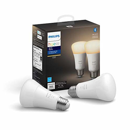 Picture of Philips Hue White 2-Count A19 LED Smart Bulb, Bluetooth & Zigbee Compatible (Hue Hub Optional), Works with Alexa & Google Assistant - A Certified for Humans Device