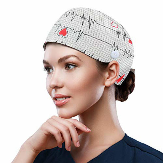 QBA Adjustable Working Cap with Button, Cotton Working Hat Sweatband, Elastic Bandage Tie Back Hats for Women & Men, One Size