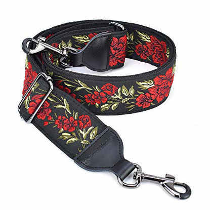 Picture of CLOUDMUSIC Banjo Strap Guitar Strap For Handbag Purse Jacquard Woven With Leather Ends And Metal Clips(Red Roses)