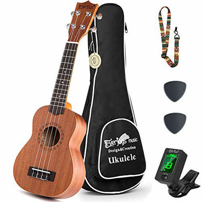 Picture of Mahogany Soprano Ukulele Starter Kit - Professional 21 inch w/Case Strap Digital Tuner Aquila Strings