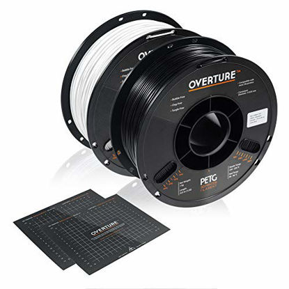 Picture of OVERTURE PETG Filament 1.75mm with 3D Build Surface 200 x 200 mm 3D Printer Consumables, 1kg Spool (2.2lbs), Dimensional Accuracy +/- 0.05 mm, Fit Most FDM Printer (Black + White)