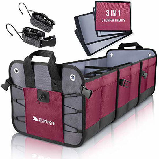 Picture of Starling's Car Trunk Organizer - Durable Storage SUV Cargo Organizer Adjustable (Bordeaux, 3 Compartments)