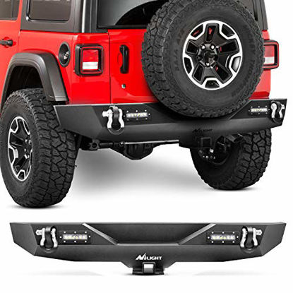 Picture of Nilight JK-57A 18-20 Rear Compatible for 18-19 Jeep Wrangler JL,Rock Crawler Bumper with Hitch Receiver & 2X Upgraded 18W LED Lights Off Road Textured Black,2 Years Warranty