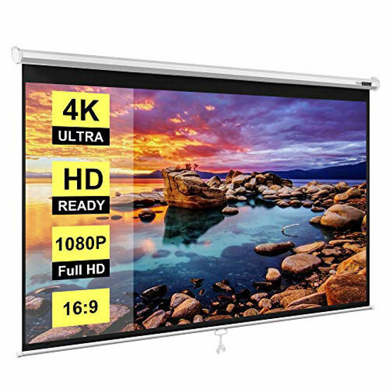 Picture of VIVOHOME 100 Inch Manual Pull Down Projector Screen, 16:9 HD Retractable Widescreen for Movie Home Theater Cinema Office Video Game