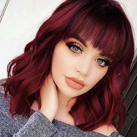 GetUSCart Nnzes Bob Curly Wig Synthetic Short Wine Red Wig with