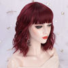 Picture of Nnzes Bob Curly Wig Synthetic Short Wine Red Wig with Bangs Natural Looking Heat Resistant Fiber Hair for Women