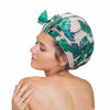 Picture of Auban Shower Cap Reusable,Ribbon Bow Bath Cap Oversized Large Design With Moldproof and Waterproof Exterior for All Hair Lengths,Great for Girls Spa Home Use,Hotel and Hair Salon (Green Leaf)