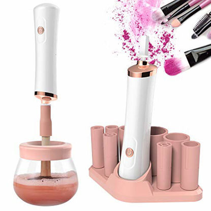 Picture of Senbowe Upgraded Makeup Brush Cleaner and Dryer Machine, Electric Cosmetic Automatic Brush Spinner with 8 Size Rubber Collars, Wash and Dry in Seconds, Deep Cosmetic Brush Spinner for Makeup Brushes