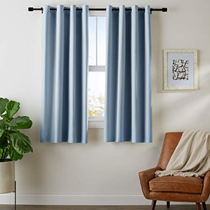 Picture of Amazon Basics Room Darkening Blackout Window Curtains with Grommets - 52" x 63", Light Blue, 2 Panels