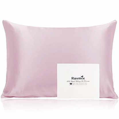 Picture of Ravmix Pillowcase King Size, 100% Pure Mulberry Silk Pillowcase for Hair and Skin with Hidden Zipper, 21 Momme 600 Thread Count Hypoallergenic Soft Breathable 1pcs (20×36inches, Light Plum)