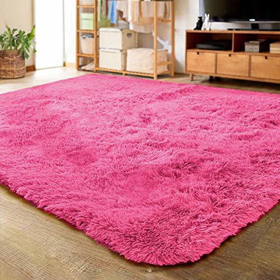 Picture of LOCHAS Ultra Soft Indoor Modern Area Rugs Fluffy Living Room Carpets for Children Bedroom Home Decor Nursery Rug 5.3x7.5 Feet, Hot Pink