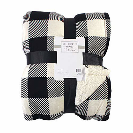 Picture of Hudson Baby Home Mink Blanket with Sherpa Back, Black Cream Plaid Sherpa, 108X90 in. (King) (59211)