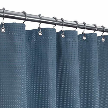 Picture of Waffle Weave Shower Curtain Hotel Luxury Spa, 230 GSM Heavy Duty Fabric & No Blowing, Water Repellent and Machine Washable - Moonlight Blue, 71"x72"