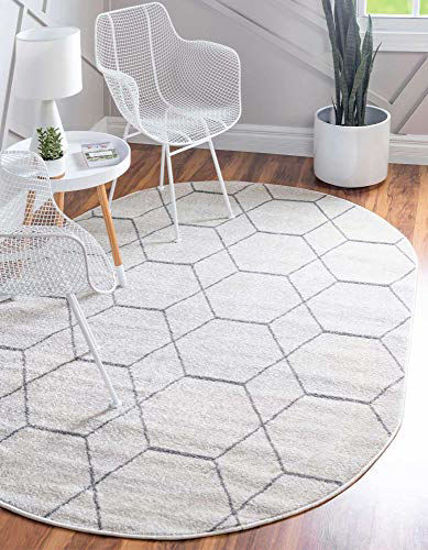 Picture of Unique Loom Trellis Frieze Collection Lattice Moroccan Geometric Modern Area Rug_TRF002, 4 x 6 Feet, Ivory/Gray