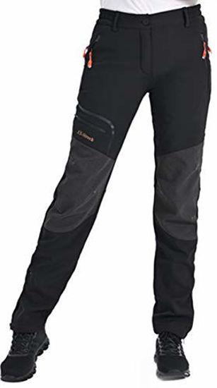 Picture of Postropaky Women's Outdoor Snow Ski Pants Waterproof Windproof Fleece Slim Hiking Softshell Pants(Black4S)