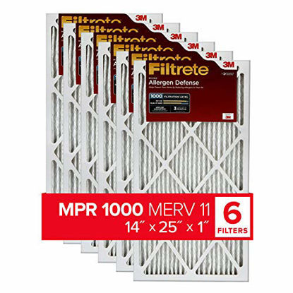 Picture of Filtrete 14x25x1, AC Furnace Air Filter, MPR 1000, Micro Allergen Defense, 6-Pack (exact dimensions 13.81 x 24.81 x 0.81)