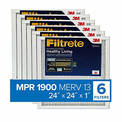 Picture of Filtrete 24x24x1, AC Furnace Air Filter, MPR 1900, Healthy Living Ultimate Allergen, 6-Pack (exact dimensions 23.81 x 23.81 x 0.78)