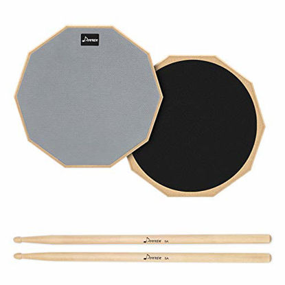 Picture of Donner Drum Practice Pad, 12 Inch Double Sided Silent Drum Pad With Drumsticks, Gray