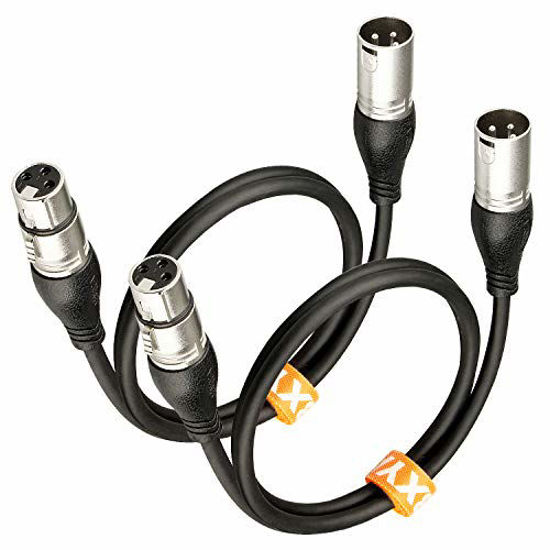 Picture of EBXYA XLR Mic Cables 3ft 2 Packs- 3 Pins XLR Male to Female Microphone Balanced Cable, Black