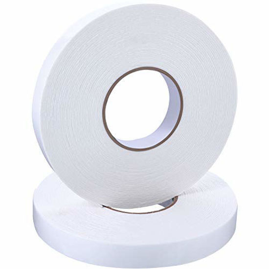 Picture of 2 Rolls Double Sided Foam Tape White PE Foam Tape Sponge Soft Mounting Adhesive Tape (1 inch by 50 Feet)