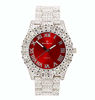 Picture of Mens Silver Big Rocks with Roman Numerals Fully Iced Out Colorful Dial Watch - ST10327 RN Single (Blood Red/Silver)