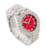 Picture of Mens Silver Big Rocks with Roman Numerals Fully Iced Out Colorful Dial Watch - ST10327 RN Single (Blood Red/Silver)