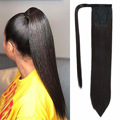 Picture of SEIKEA Clip in Ponytail Extension Wrap Around Straight Hair 28 Inch Synthetic Hairpiece - Brown