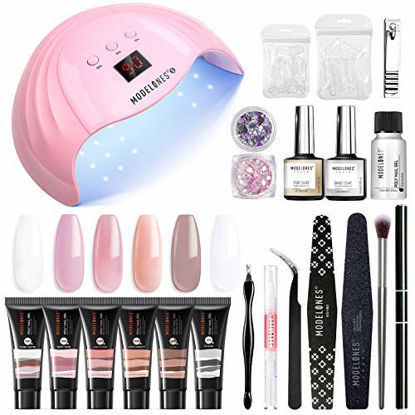 Picture of Modelones Poly Extension Gel Nail Kit - 6 Colors with 48W Nail Light Nail Lamp Slip Solution Rhinestones Glitter All In One Kit for Nail Manicure Beginner Starter Kit DIY at Home