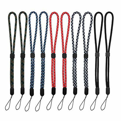 Picture of Hukado Adjustable Hand Wrist Straps Lanyard, (10 Pack) 9.5 inches Nylon Lanyard with Movable Button for Phone, Camera, GoPro, PSP, Flashlight, Keychains, USB Flash Drives and More Device, Multi-Color